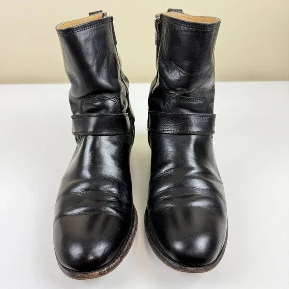 Frye Harness Black Leather Short Ankle Boots - Picture 2 of 12
